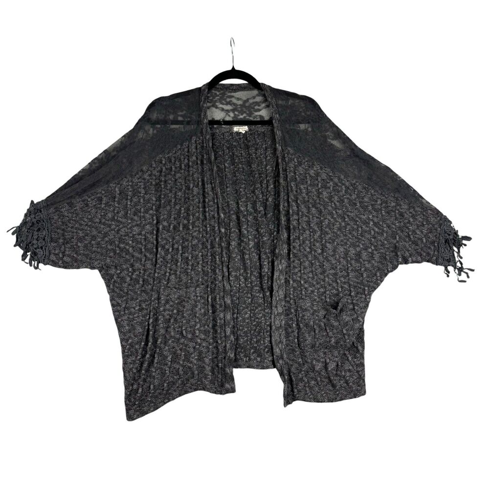 Eyeshadow Cardigan Women's Extra Large Gray Lace Open Front Wrap Blouse Sweater